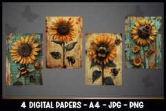 4 Vintage Sunflowers Digital Papers I Junk Journal Page Product Image 2