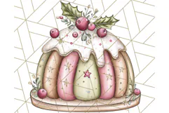 Christmas Cake Clipart PNG, Cottagecore Holiday Desserts Product Image 5