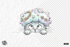 Summer Cat Peeking Clipart Product Image 1