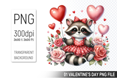 Cute Raccoon Sublimation, Valentine&#039;s Digital Clipart PNG Product Image 1