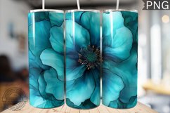 Teal Alcohol Ink Flower Tumbler Wrap -High Quality 300 Dpi Product Image 1