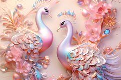 3D pastel pink floral peacock printable digital papers Product Image 5