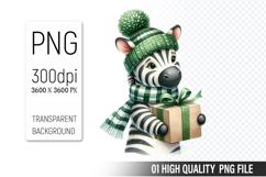 Christmas Zebra Clipart PNG, Watercolor Christmas Animals Product Image 1