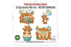 Teddy Bear Birthday Clipart PNG, 12 Cute Bear Party Designs Product Image 2