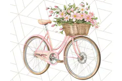 Bicycle with Flowers PNG, Pastel Spring Floral Bike Clipart Product Image 5