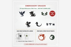 Embroidery Dragon Clipart Bundle | 20 PNG Files, Fantasy Product Image 2