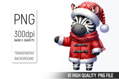 Christmas Zebra in Santa Outfit Clipart, High-Quality PNG Product Image 1