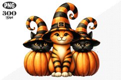 Halloween Cat And Pumpkin Sublimation - Clipart PNG Design Product Image 1