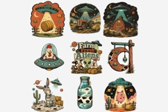 Cosmic Farm Animals Clipart Bundle, UFO Farm Animal PNG Product Image 6