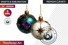 Christmas Jewel Baubles Clipart | Elegant Holiday Ornaments Product Image 1