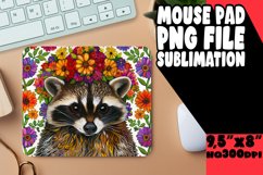 Mouse Pad: Vibrant Raccoon &amp; Flowers Design PNG Product Image 1