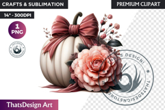 Shabby Chic Pink Coquette Pumpkin with bow PNG fall Clipart Product Image 1