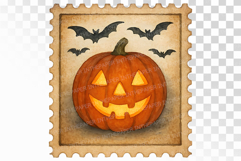 Halloween Jack O Lantern Bats stampPNG Product Image 1