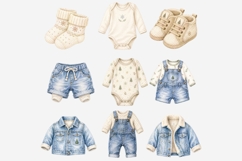 Winter Baby Denim Clipart | Watercolor Baby Outfit PNG Product Image 2