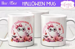 Happy Halloween mug wrap sublimation PNG, Pink Halloween mug Product Image 2