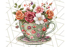 Vintage Floral Teacup Clipart PNG, Blooming Teacups Clip Art Product Image 5
