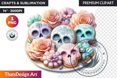 Pastel Floral Day of the Dead Clipart PNG,sugar skull design Product Image 1