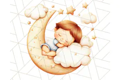 Sleeping Baby on Moon PNG, Cute Night Sky Baby Clipart Png Product Image 5