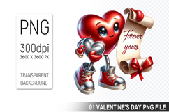 Watercolor Valentine Heart Character Clipart PNG Bundle Product Image 8