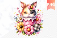 Easter Bunny And Milkshake Flowers Sublimation - Clipart PNG Product Image 1