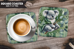 koala, Wild Animals, Buffalo Plaid Square Coaster PNG Product Image 1