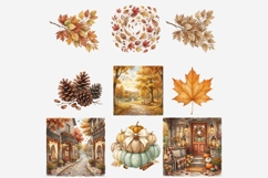 Hello Autumn Watercolor Clipart Bundle, Fall Pumpkin Leaves Product Image 2