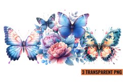 Watercolor Butterflies With Flowers Clipart PNG , Product Image 1