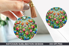 Flower Keychain Sublimation - Spring Keychain PNG Design Product Image 1