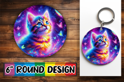 Whimsical Round Keychain Sublimation PNG, Cat Product Image 1