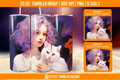 3d Cute Cat Tumbler Wrap Designs, Sublimation Wrap Product Image 1