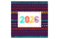 Retro cover with horizontal colorful 2026 number on purple Product Image 1