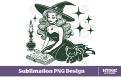 Vintage Funny Sarcastic Pin-Up Halloween Witch Book PNG DTF Product Image 1