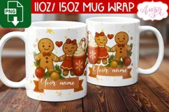 Cute Christmas mug wrap PNG, Gingerbread man mug template Product Image 3