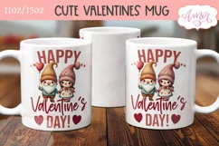 Happy Valentine's day mug wrap PNG, Valentines gnome png Product Image 2
