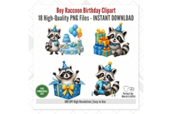Boy Raccoon Birthday Clipart PNG, 18 Cute Blue Birthday Product Image 2