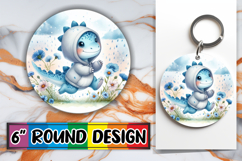 Luminous Car Coaster Round Sublimation PNG, Cute Dino Product Image 1