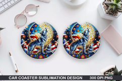 Dog Car Coaster Sublimation, 4th Of July Coaster PNG Product Image 1
