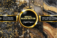 Gold &amp; Black Glitter Digital Papers - 04 variations Product Image 1