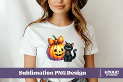 Coquette Halloween Pumpkin Black Cat PNG DTF Sublimation Product Image 2