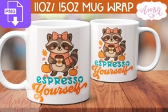 Coffee lover mug wrap sublimation, Fall Raccoon mug png Product Image 2