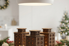 Laser Cut Christmas Lantern Wooden Snowflake Tealight Lamps Product Image 4