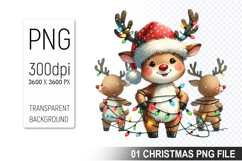 Watercolor Cute Christmas Reindeer Clipart PNG Bundle Product Image 4