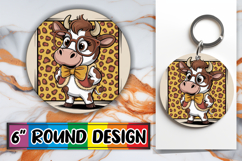 Joyful Car Coaster Round Style PNG, Cute Cow Product Image 1