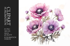 Watercolor anemones flower sublimation clipart Product Image 1