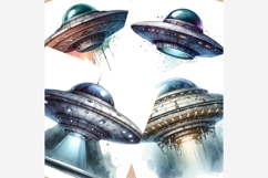 Watercolor UFO Clipart Pack | 12 JPG Files, Flying Saucer Product Image 4