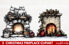 Cozy Christmas Fireplace Clipart | Holiday Mantel &amp; Winter Product Image 1