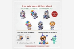 Outer Space Birthday Clipart Bundle | 13 PNG Files, Cute Product Image 2