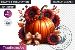 Floral Coquette Pumpkin and Daisy PNG with bow fall Clipart Product Image 1
