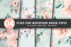 Peach Mint Watercolor Digital Paper Product Image 1