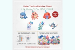 Under The Sea Birthday Clipart PNG, 12 Cute Ocean Animal Product Image 2